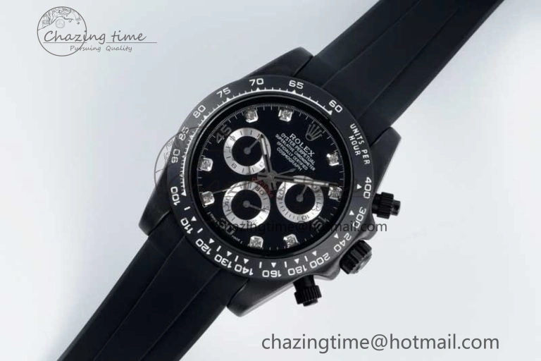Daytona Black Ceramic 5GF Best Edition Black Diamonds Dial Black Pusher on Black Rubber Strap A Attractive 2333