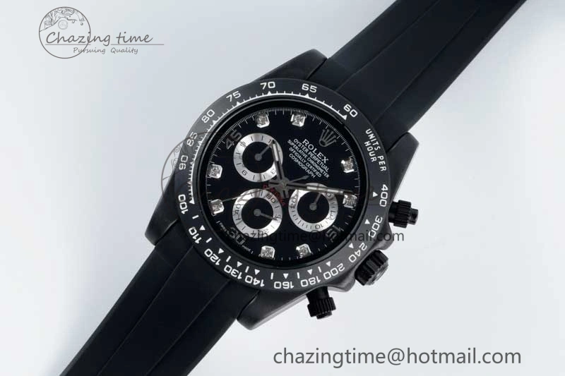 Daytona Black Ceramic 5GF Best Edition Black Diamonds Dial Black Pusher on Black Rubber Strap A Attractive 2333