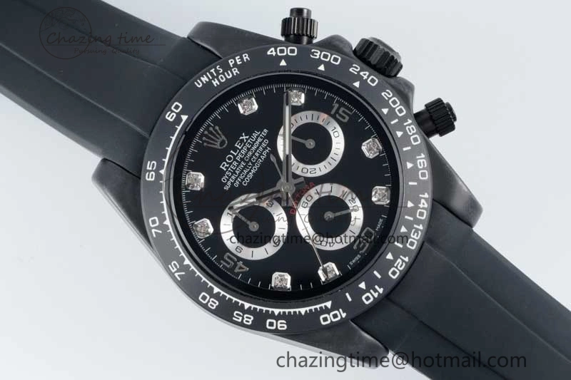 Daytona Black Ceramic 5GF Best Edition Black Diamonds Dial Black Pusher on Black Rubber Strap A Attractive 2333
