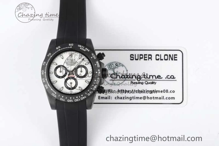 OdorResistant Daytona Black Ceramic 5GF Best Edition White Dial Black Pusher on Black Rubber Strap A 2332