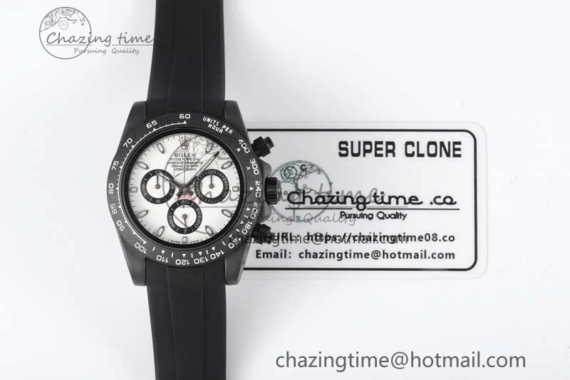 OdorResistant Daytona Black Ceramic 5GF Best Edition White Dial Black Pusher on Black Rubber Strap A 2332