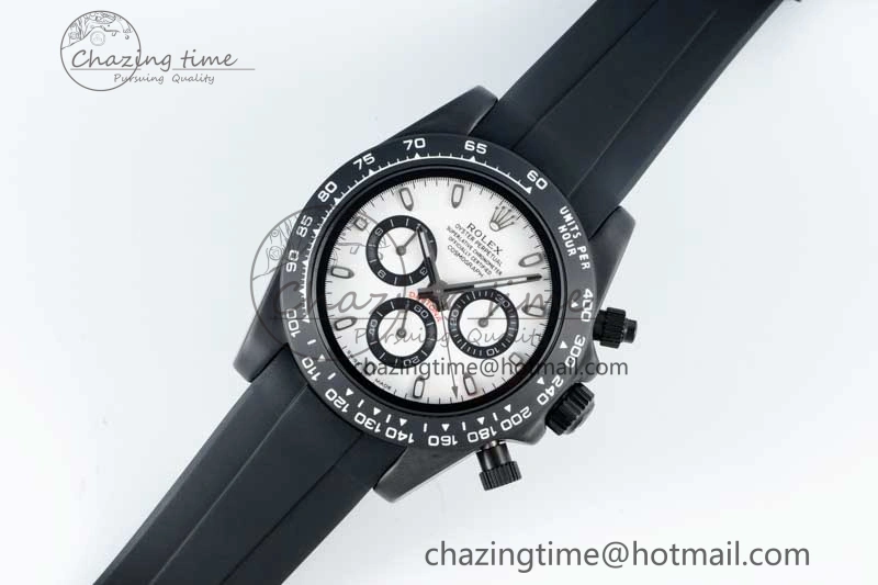 OdorResistant Daytona Black Ceramic 5GF Best Edition White Dial Black Pusher on Black Rubber Strap A 2332