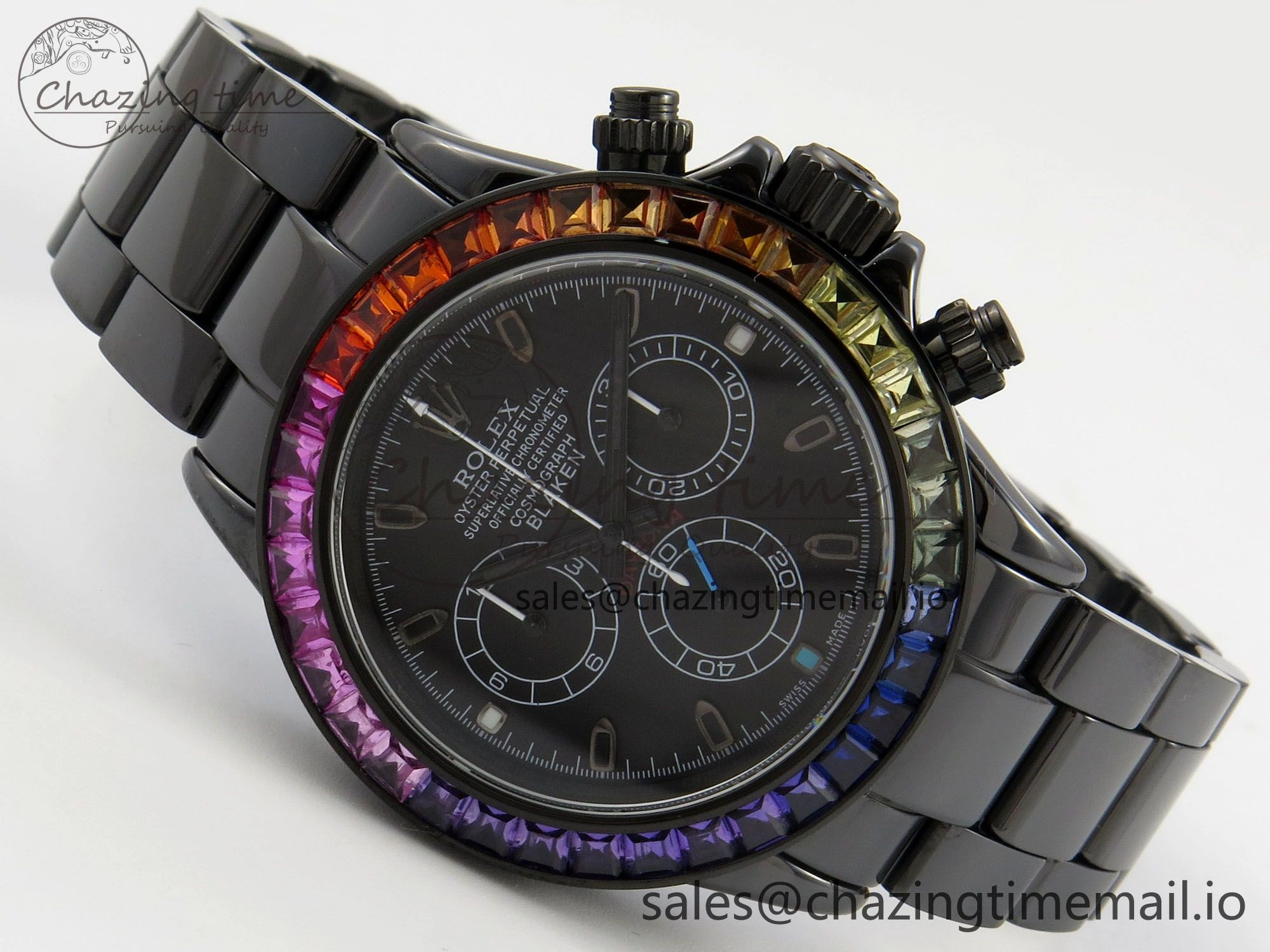 Lightweight Daytona Black Ceramic Case and Bracelet Black Rainbow Dial Rainbow Bezel SONIC Best Edition SA 180