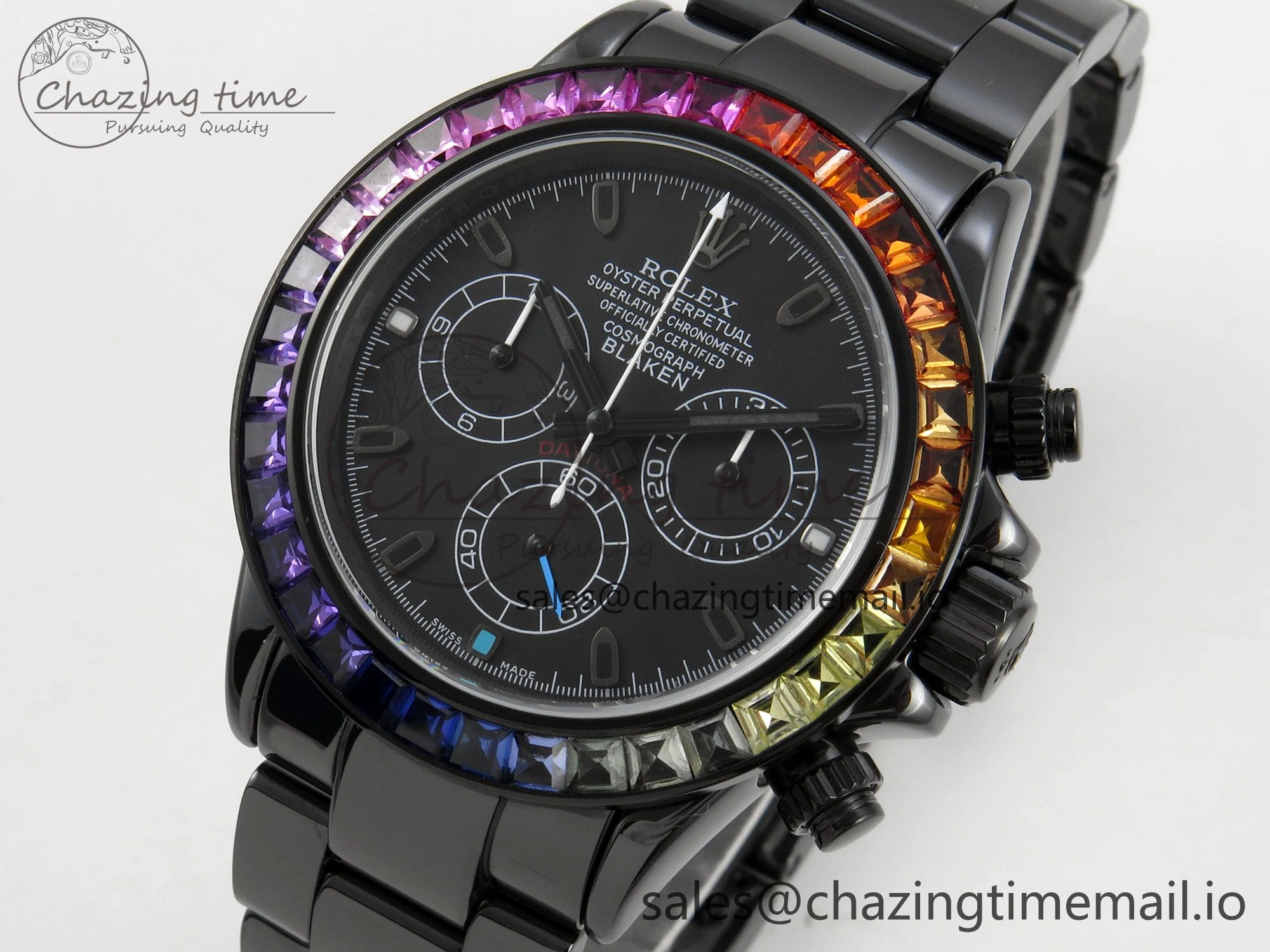 Lightweight Daytona Black Ceramic Case and Bracelet Black Rainbow Dial Rainbow Bezel SONIC Best Edition SA 180