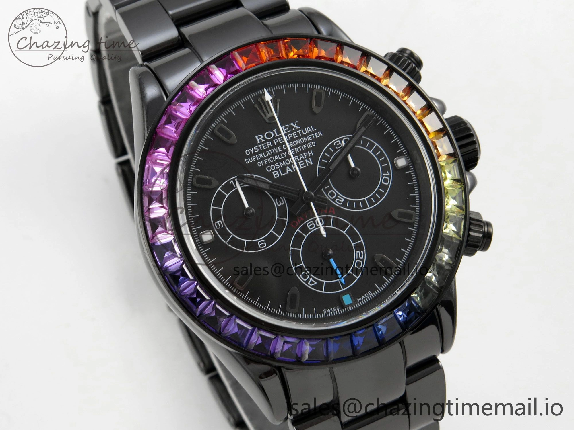 Lightweight Daytona Black Ceramic Case and Bracelet Black Rainbow Dial Rainbow Bezel SONIC Best Edition SA 180