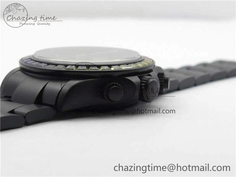 Daytona Blaken Rainbow Crystal Bezel PVD OXF Best Edition Black Dial on PVD Bracelet A Elegant 2942