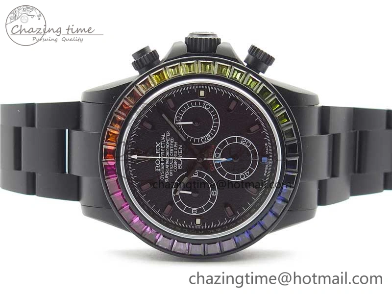 Daytona Blaken Rainbow Crystal Bezel PVD OXF Best Edition Black Dial on PVD Bracelet A Elegant 2942