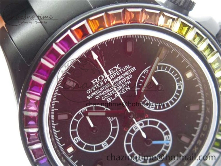 Daytona Blaken Rainbow Crystal Bezel PVD OXF Best Edition Black Dial on PVD Bracelet A Elegant 2942