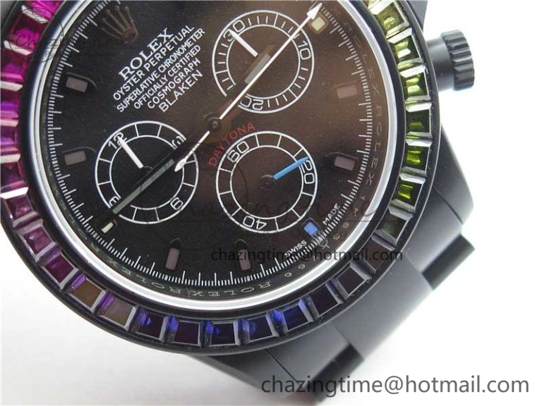 Daytona Blaken Rainbow Crystal Bezel PVD OXF Best Edition Black Dial on PVD Bracelet A Elegant 2942