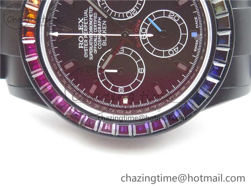 Daytona Blaken Rainbow Crystal Bezel PVD OXF Best Edition Black Dial on PVD Bracelet A Elegant 2942