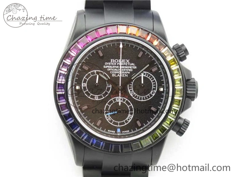 Daytona Blaken Rainbow Crystal Bezel PVD OXF Best Edition Black Dial on PVD Bracelet A Elegant 2942