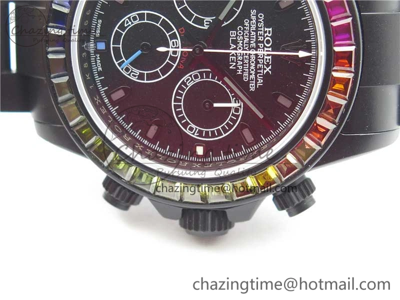 Daytona Blaken Rainbow Crystal Bezel PVD OXF Best Edition Black Dial on PVD Bracelet A Elegant 2942