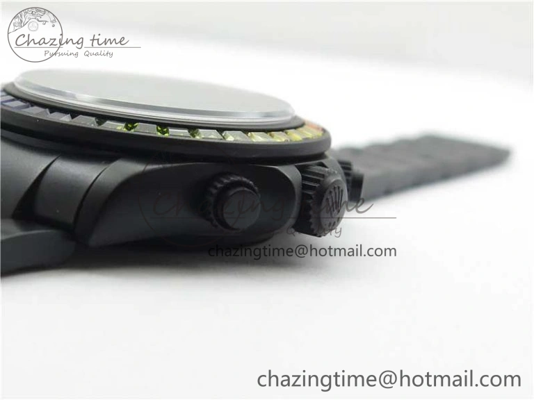 GoAnywhere Daytona Blaken Rainbow Crystal Bezel PVD VR Best Edition Black Dial on PVD Bracelet A7750 V 2759
