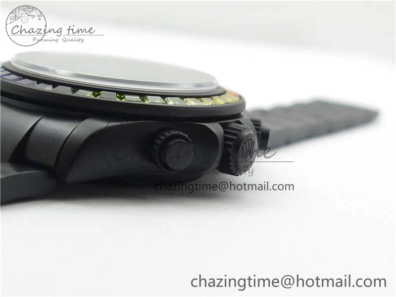 GoAnywhere Daytona Blaken Rainbow Crystal Bezel PVD VR Best Edition Black Dial on PVD Bracelet A7750 V 2759