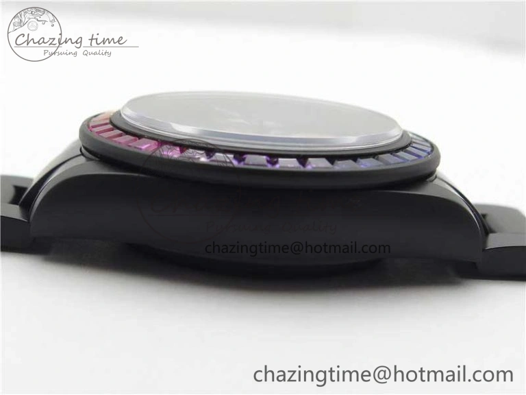 GoAnywhere Daytona Blaken Rainbow Crystal Bezel PVD VR Best Edition Black Dial on PVD Bracelet A7750 V 2759