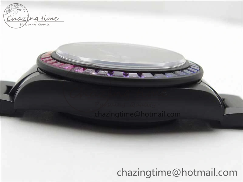 GoAnywhere Daytona Blaken Rainbow Crystal Bezel PVD VR Best Edition Black Dial on PVD Bracelet A7750 V 2759