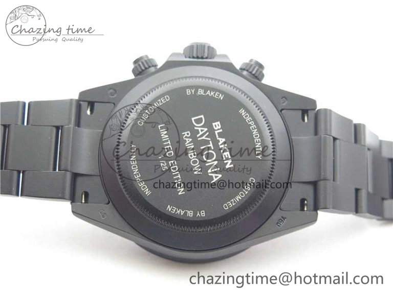 GoAnywhere Daytona Blaken Rainbow Crystal Bezel PVD VR Best Edition Black Dial on PVD Bracelet A7750 V 2759