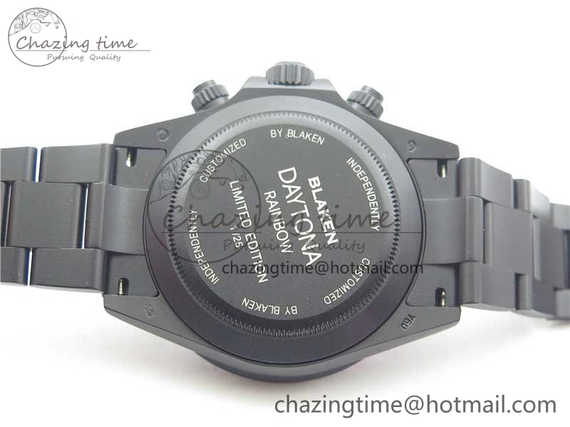 GoAnywhere Daytona Blaken Rainbow Crystal Bezel PVD VR Best Edition Black Dial on PVD Bracelet A7750 V 2759