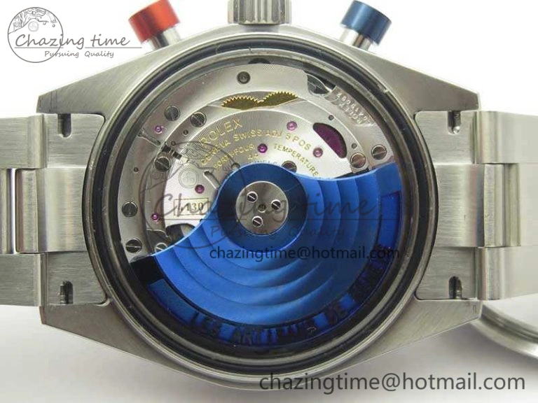 Daytona Blue Red Pushers BP Maker Blue Dial On SS Bracelet A4130 (Free Leather Strap) Vibrant 3446