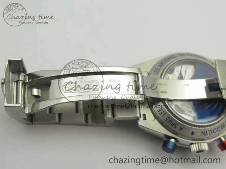 Daytona Blue Red Pushers BP Maker Blue Dial On SS Bracelet A4130 (Free Leather Strap) Vibrant 3446