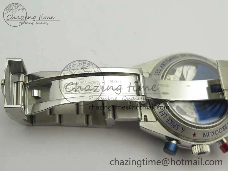 Daytona Blue Red Pushers BP Maker Blue Dial On SS Bracelet A4130 (Free Leather Strap) Vibrant 3446
