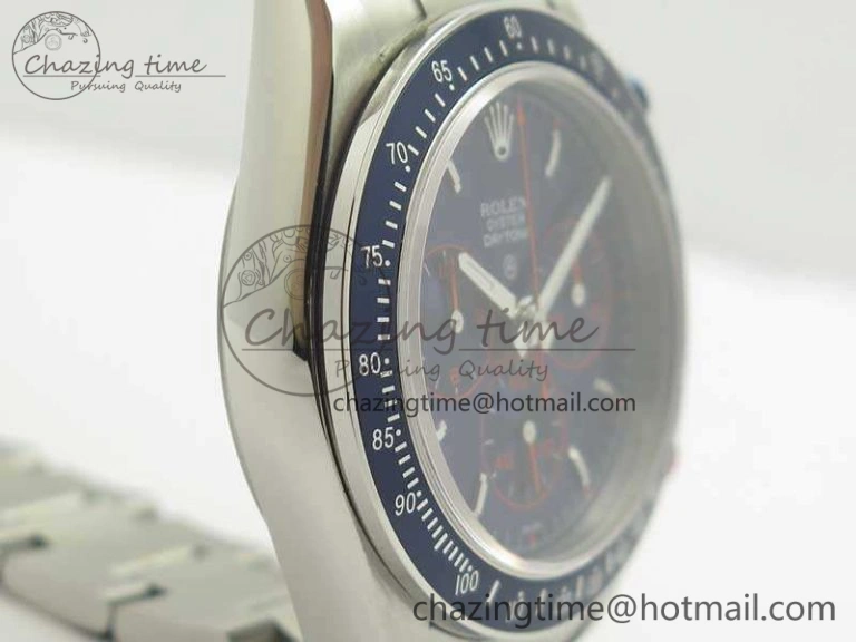 Daytona Blue Red Pushers BP Maker Blue Dial On SS Bracelet A4130 (Free Leather Strap) Vibrant 3446