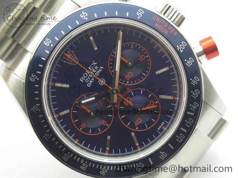 Daytona Blue Red Pushers BP Maker Blue Dial On SS Bracelet A4130 (Free Leather Strap) Vibrant 3446