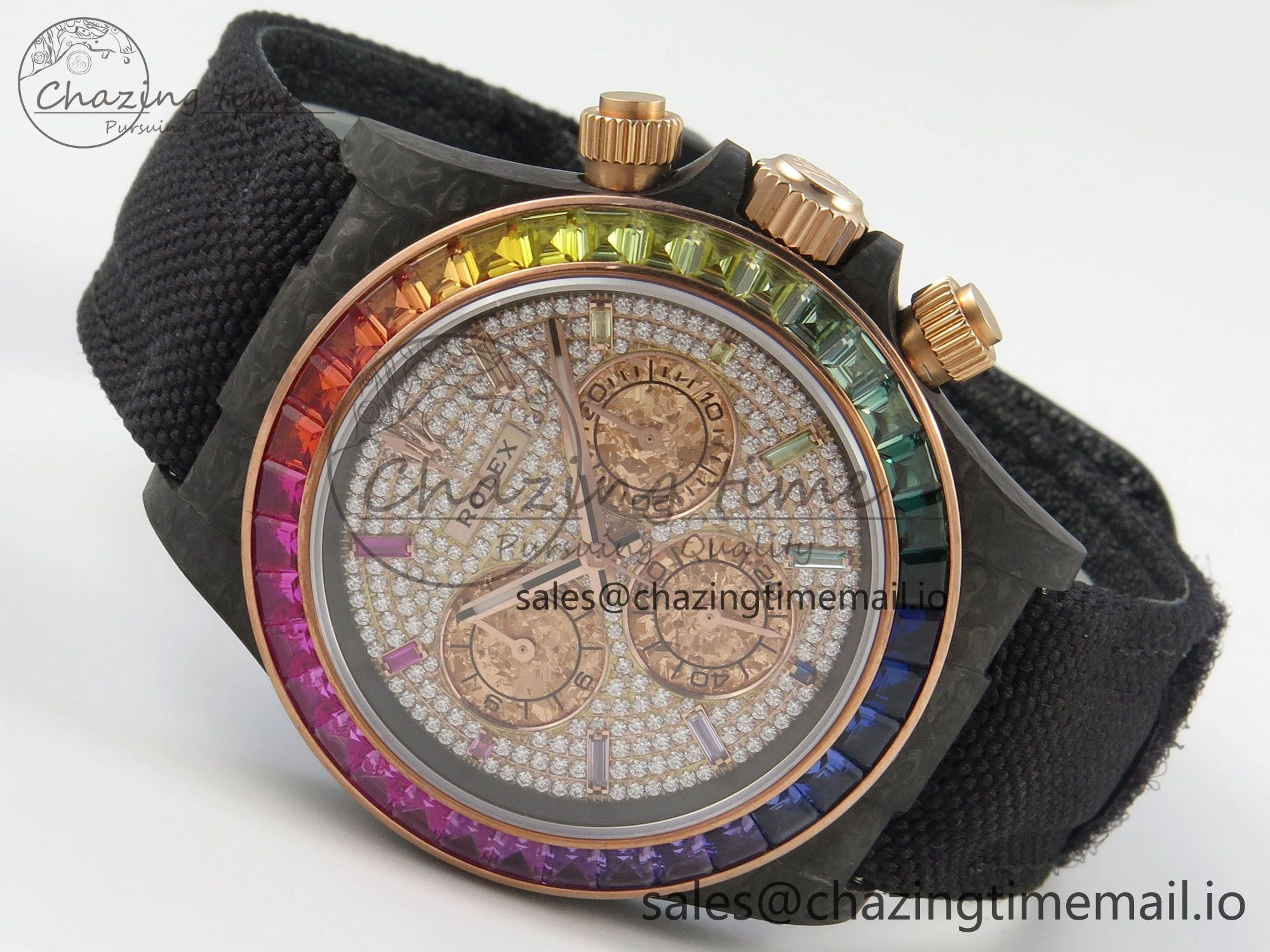 Daytona Cosmograph Black Carbon MPF Best Edition Full Diamond Dial Black Nylon Strap A Sporty 317