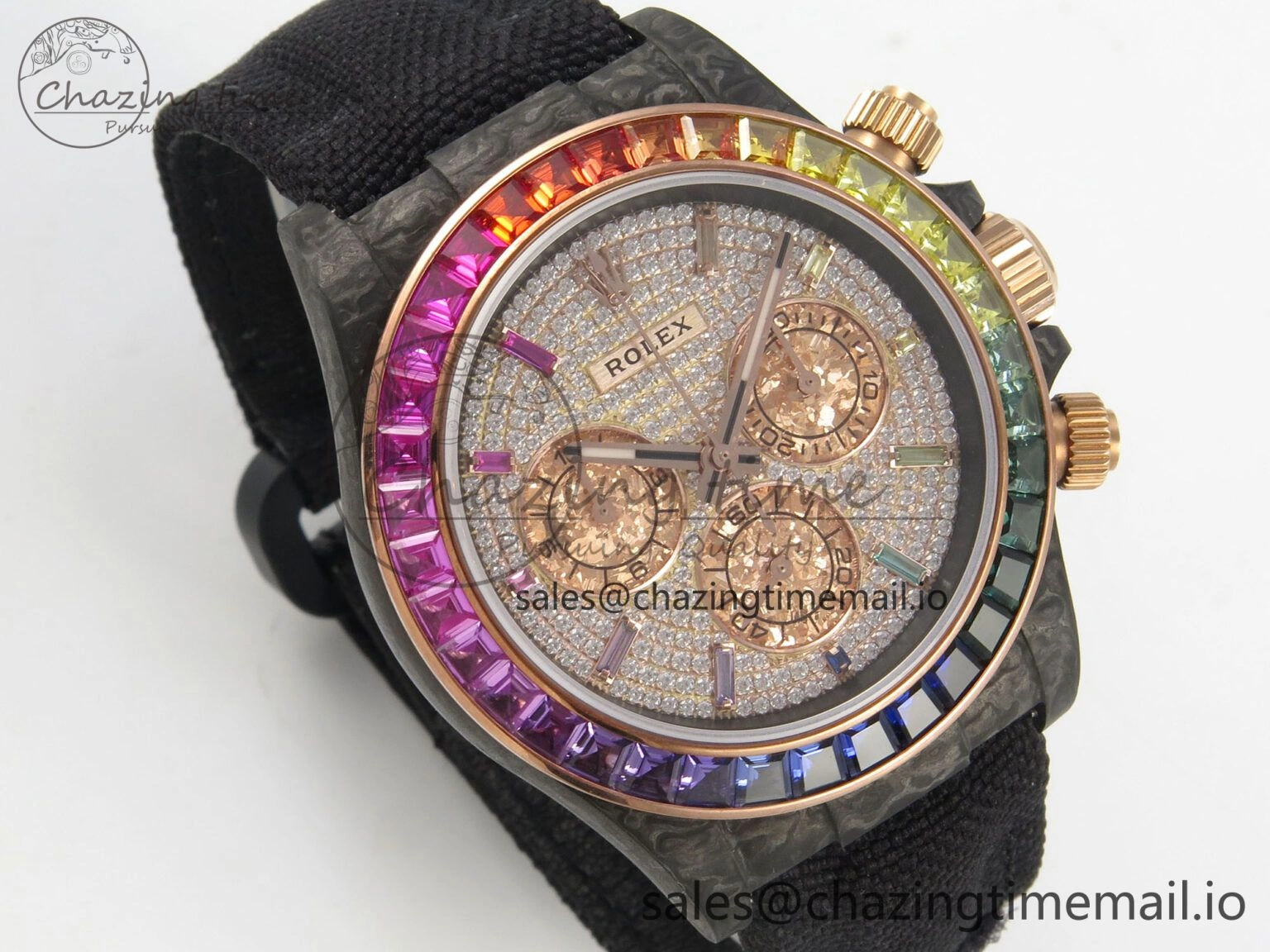 Daytona Cosmograph Black Carbon MPF Best Edition Full Diamond Dial Black Nylon Strap A Sporty 317