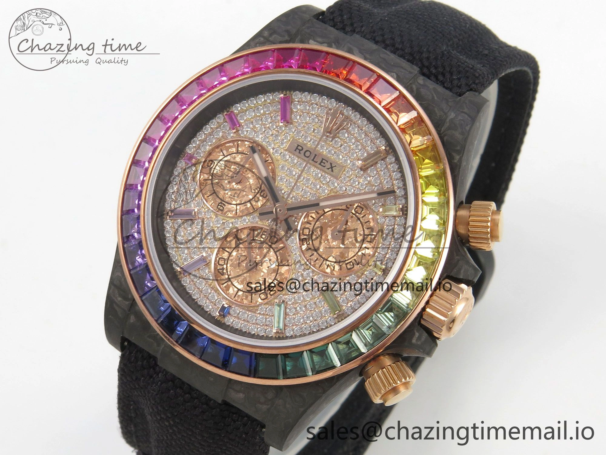 Daytona Cosmograph Black Carbon MPF Best Edition Full Diamond Dial Black Nylon Strap A Sporty 317