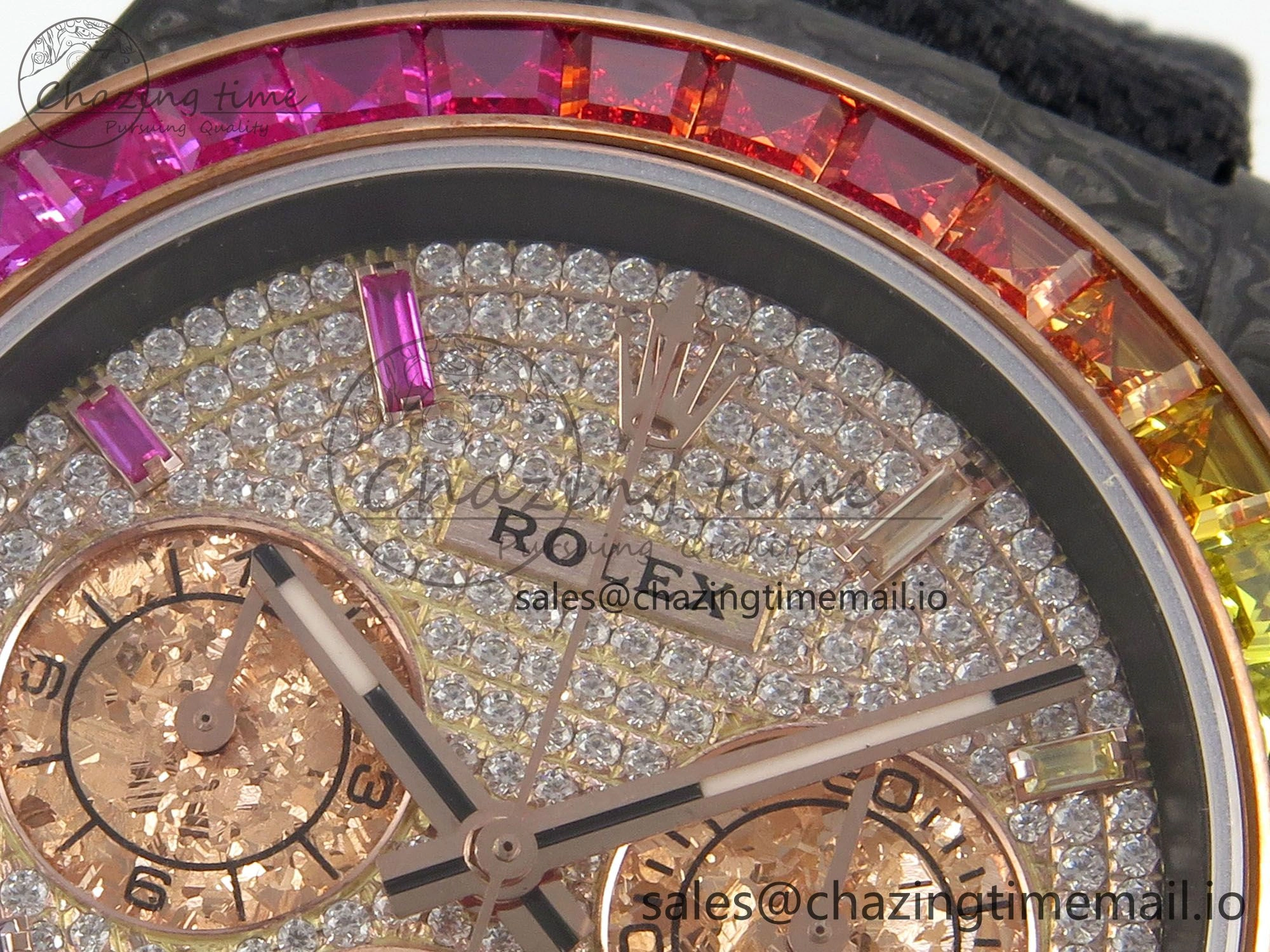 Daytona Cosmograph Black Carbon MPF Best Edition Full Diamond Dial Black Nylon Strap A Sporty 317
