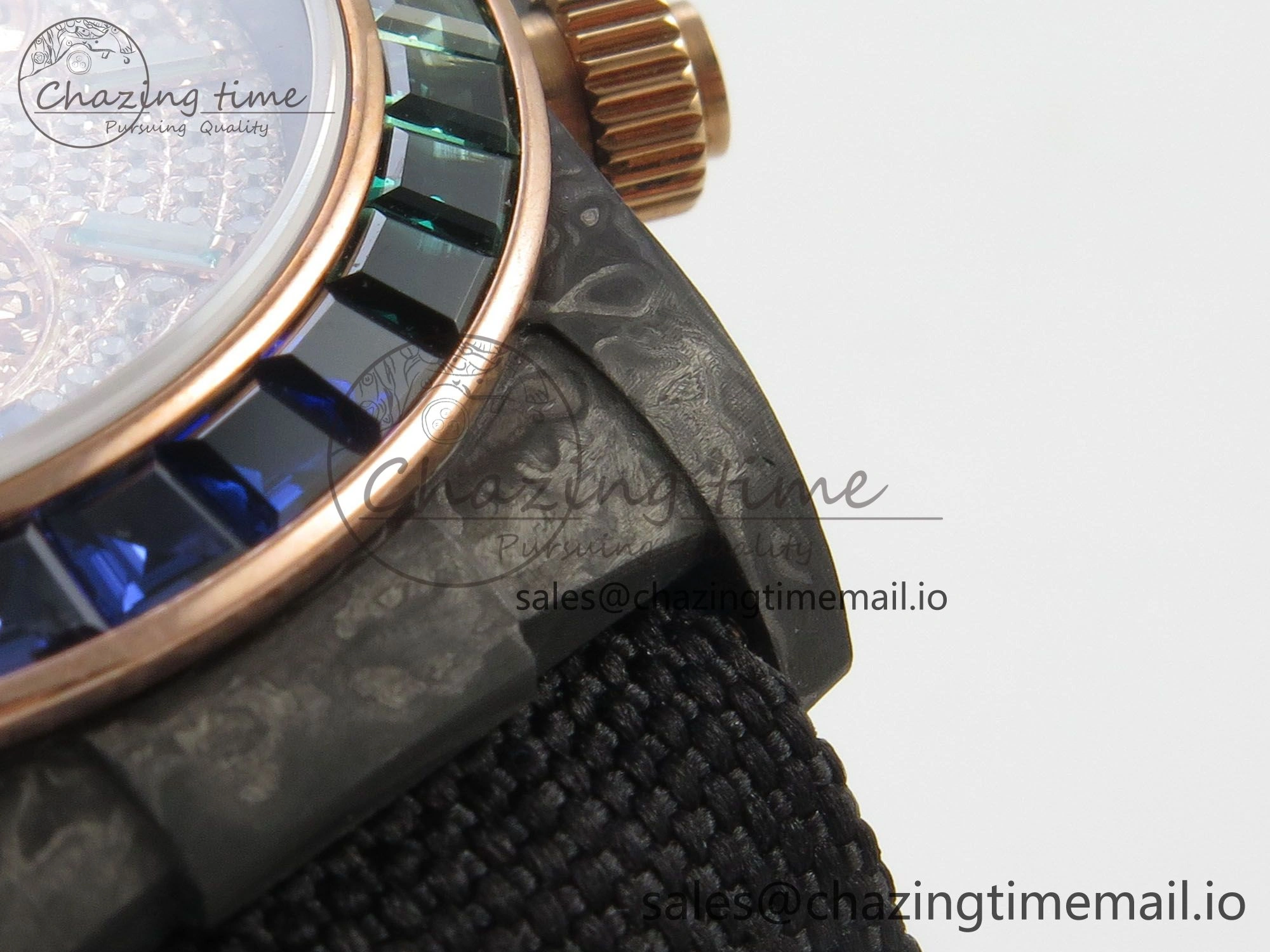 Daytona Cosmograph Black Carbon MPF Best Edition Full Diamond Dial Black Nylon Strap A Sporty 317