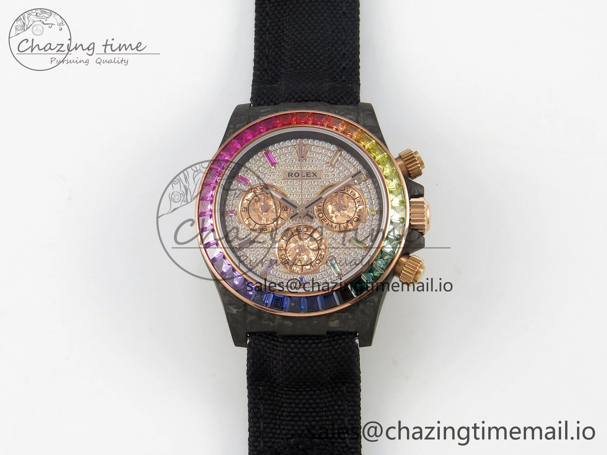 Daytona Cosmograph Black Carbon MPF Best Edition Full Diamond Dial Black Nylon Strap A Sporty 317