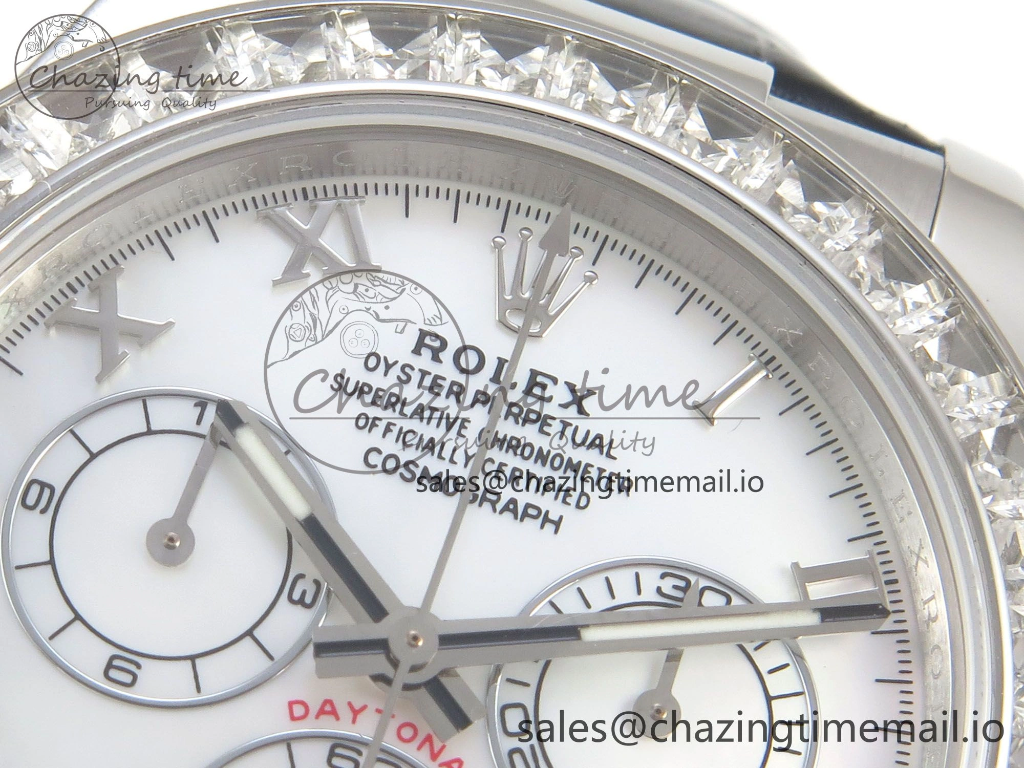 Daytona Cosmograph Light Crystals Bezel SS MPF Best White MOP Dial On Black Leather Strap A FlexibleFit 318