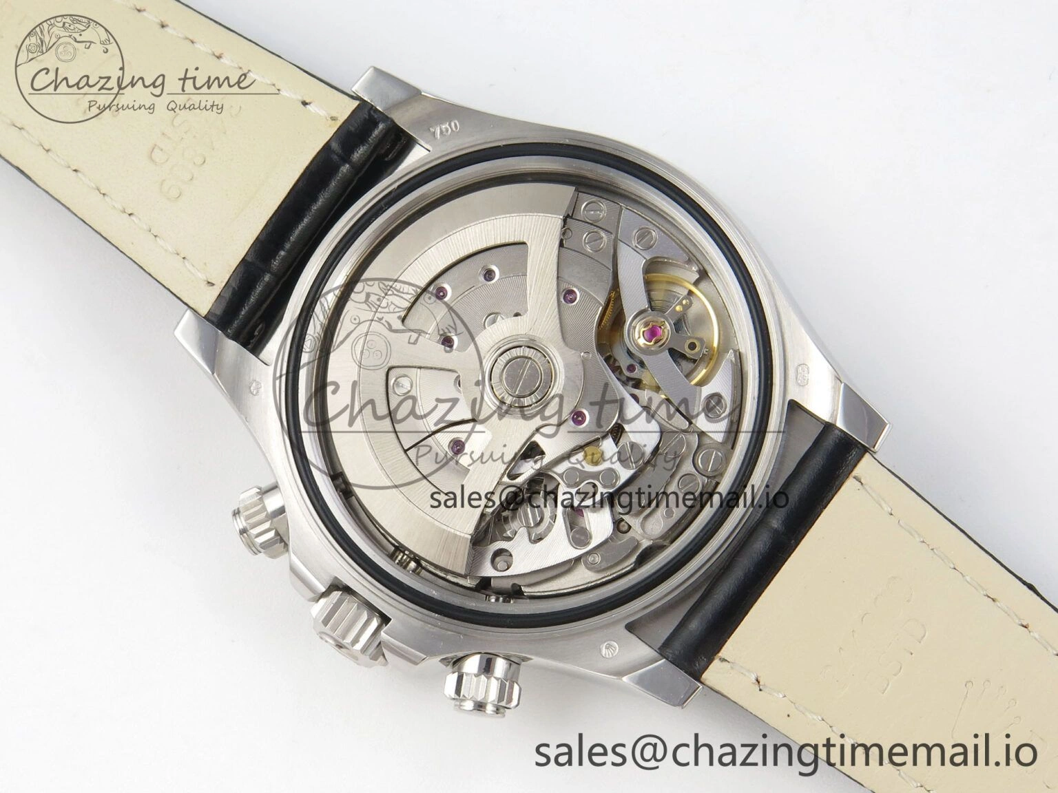 Daytona Cosmograph Light Crystals Bezel SS MPF Best White MOP Dial On Black Leather Strap A FlexibleFit 318
