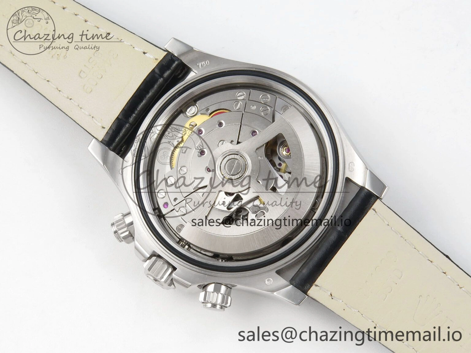 Daytona Cosmograph Light Crystals Bezel SS MPF Best White MOP Dial On Black Leather Strap A FlexibleFit 318