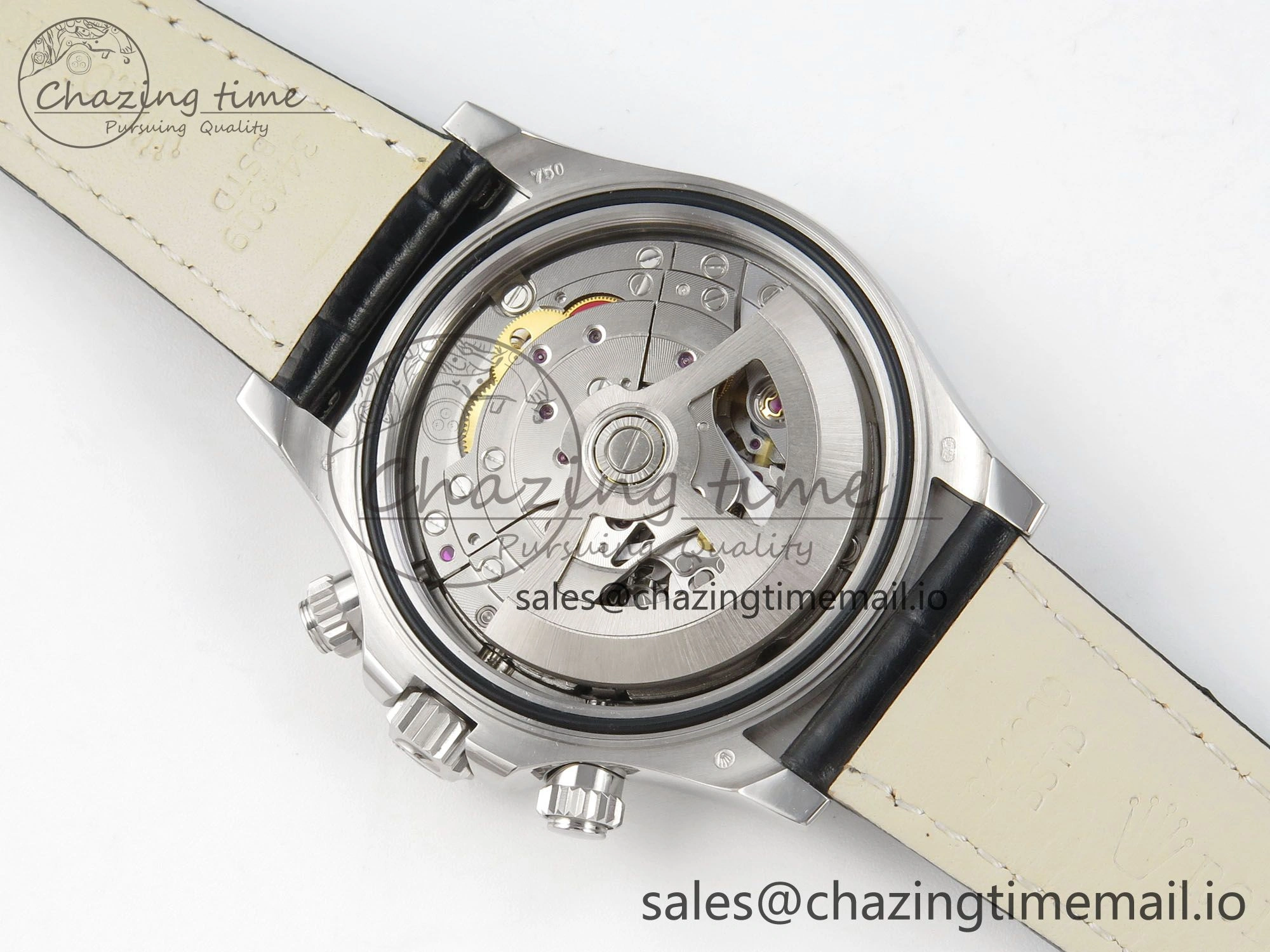 Daytona Cosmograph Light Crystals Bezel SS MPF Best White MOP Dial On Black Leather Strap A FlexibleFit 318