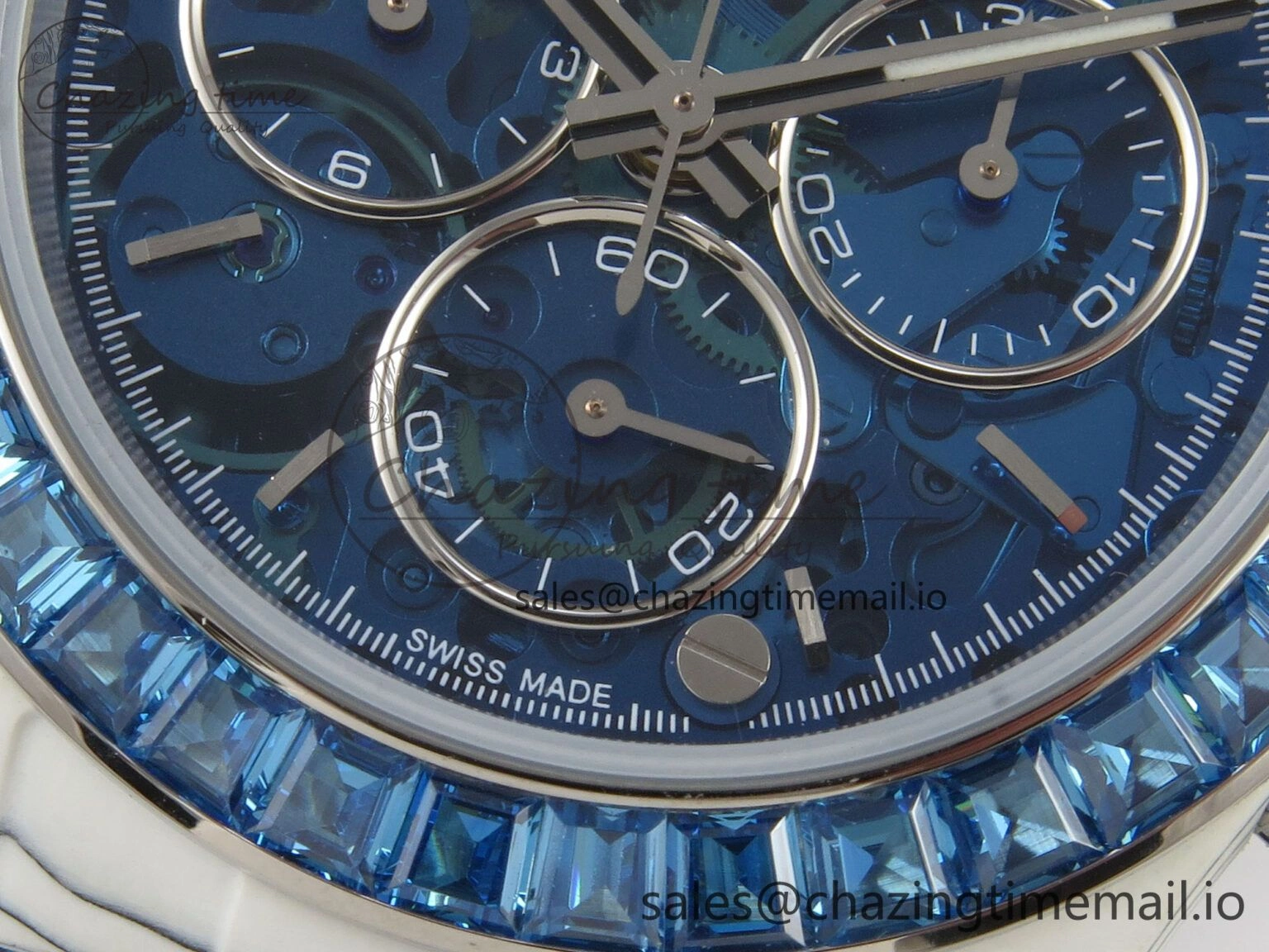 FlexibleFit Daytona Cosmograph White Carbon Blue Crystals Bezel MPF Best Blue Skeleton Dial on Blue Nylon Strap A 313