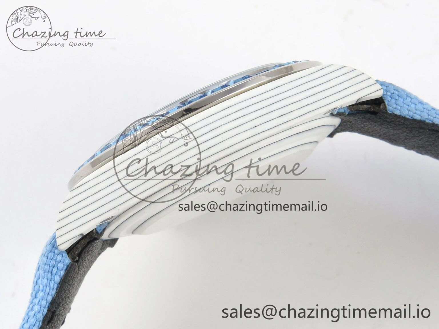 FlexibleFit Daytona Cosmograph White Carbon Blue Crystals Bezel MPF Best Blue Skeleton Dial on Blue Nylon Strap A 313