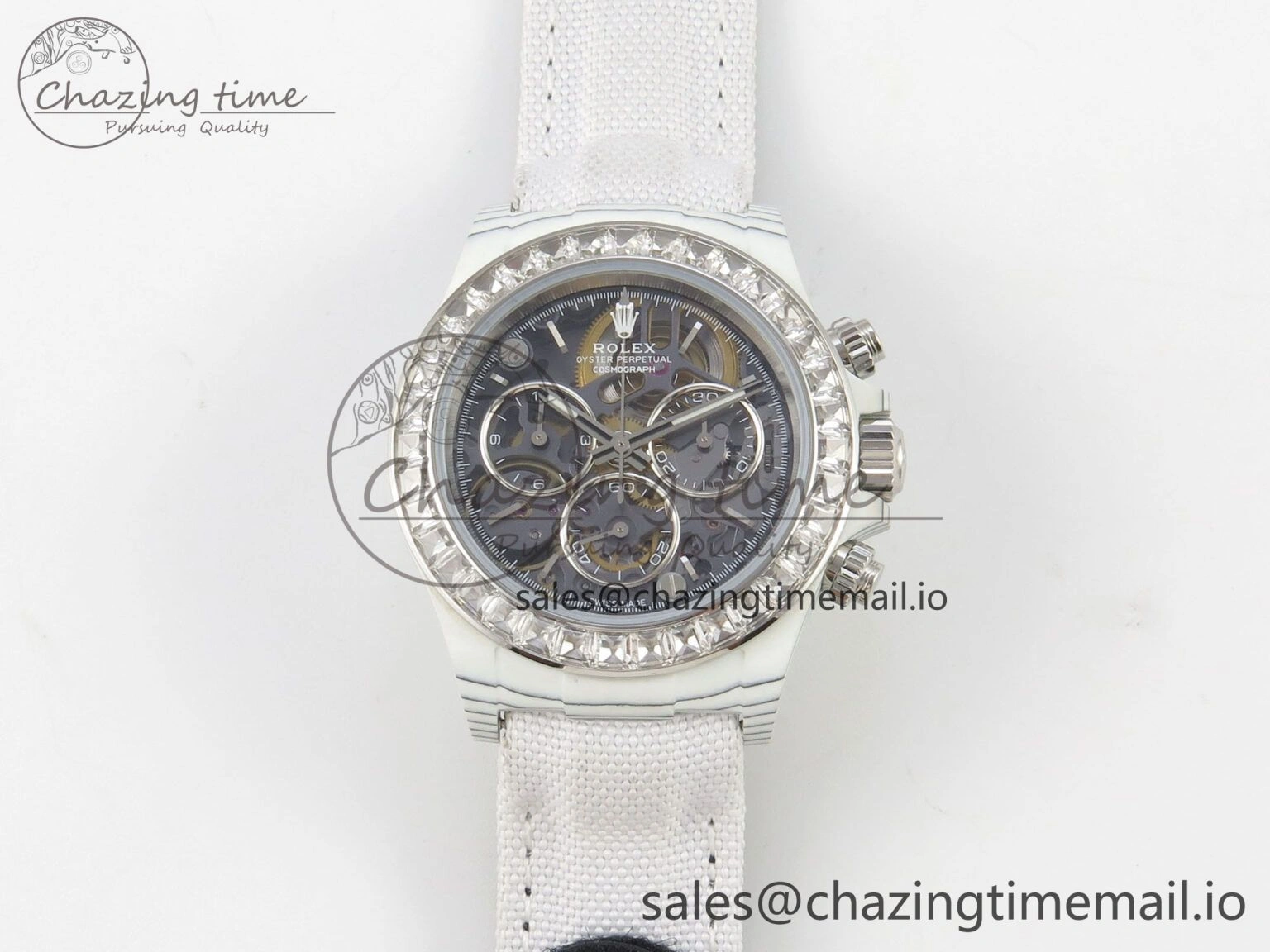 Daytona Cosmograph White Carbon MPF Best Blaken Skeleton Dial on White Nylon Strap A TravelReady 314