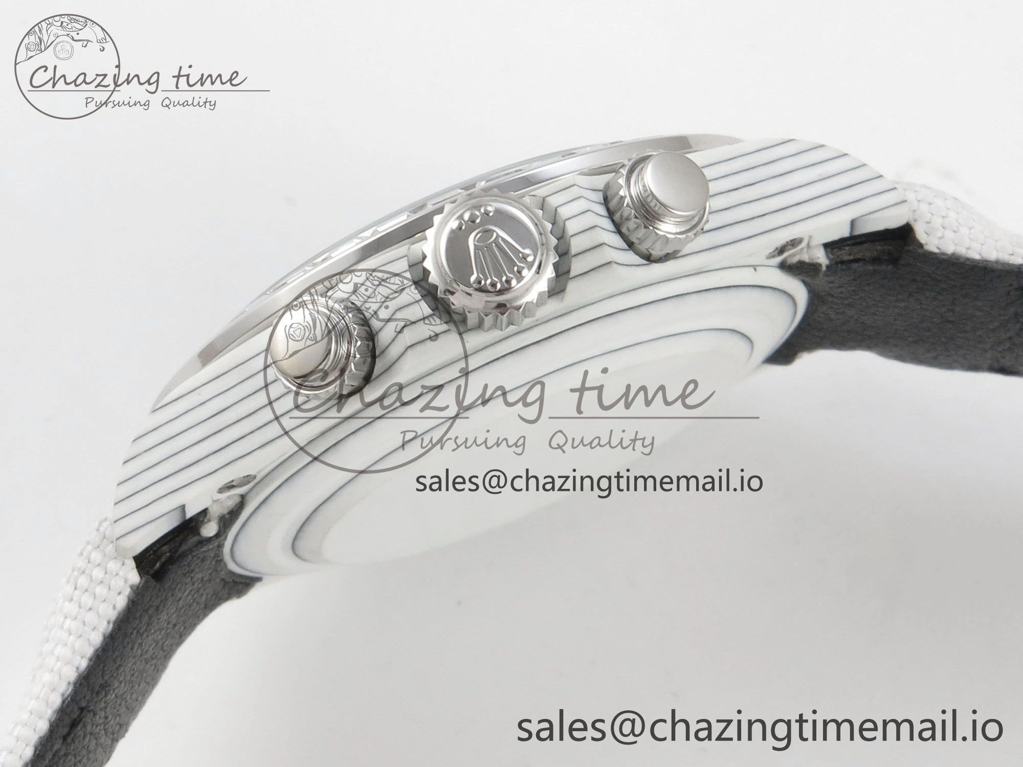 Daytona Cosmograph White Carbon MPF Best Blaken Skeleton Dial on White Nylon Strap A TravelReady 314