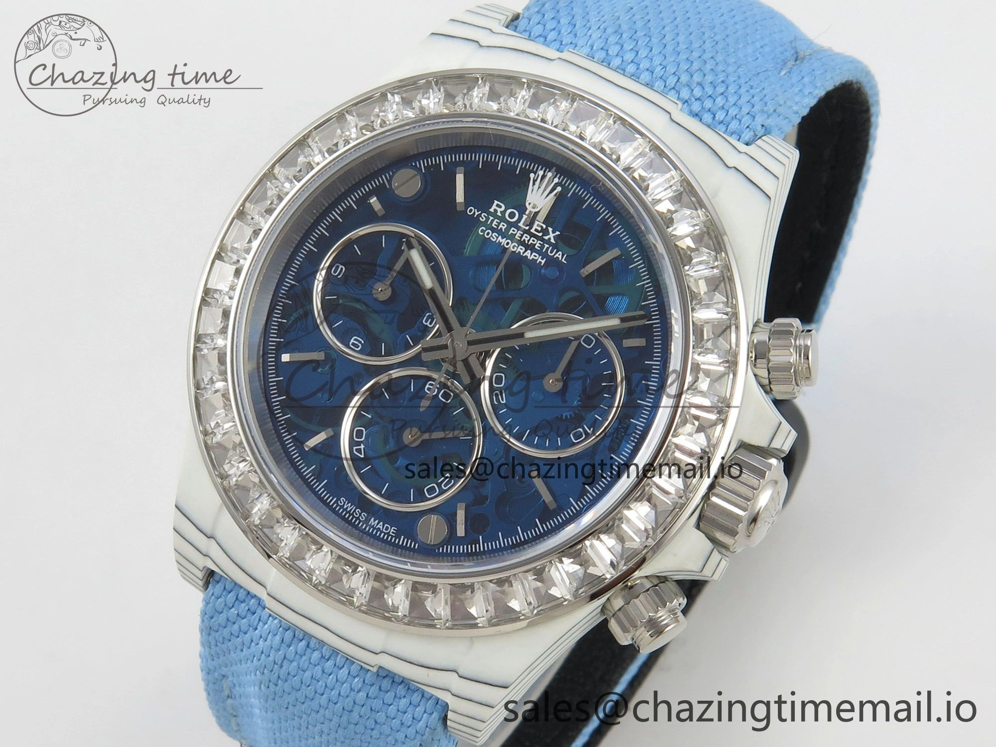EyeCatching Daytona Cosmograph White Carbon MPF Best Blue Skeleton Dial on Blue Nylon Strap A 320