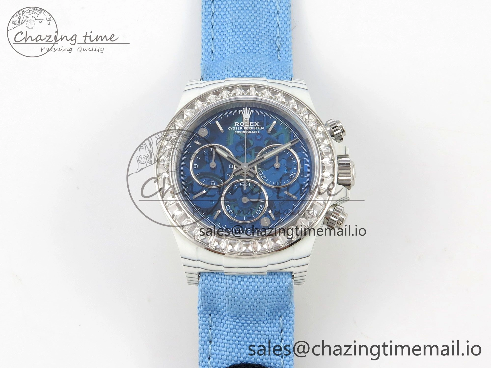 EyeCatching Daytona Cosmograph White Carbon MPF Best Blue Skeleton Dial on Blue Nylon Strap A 320