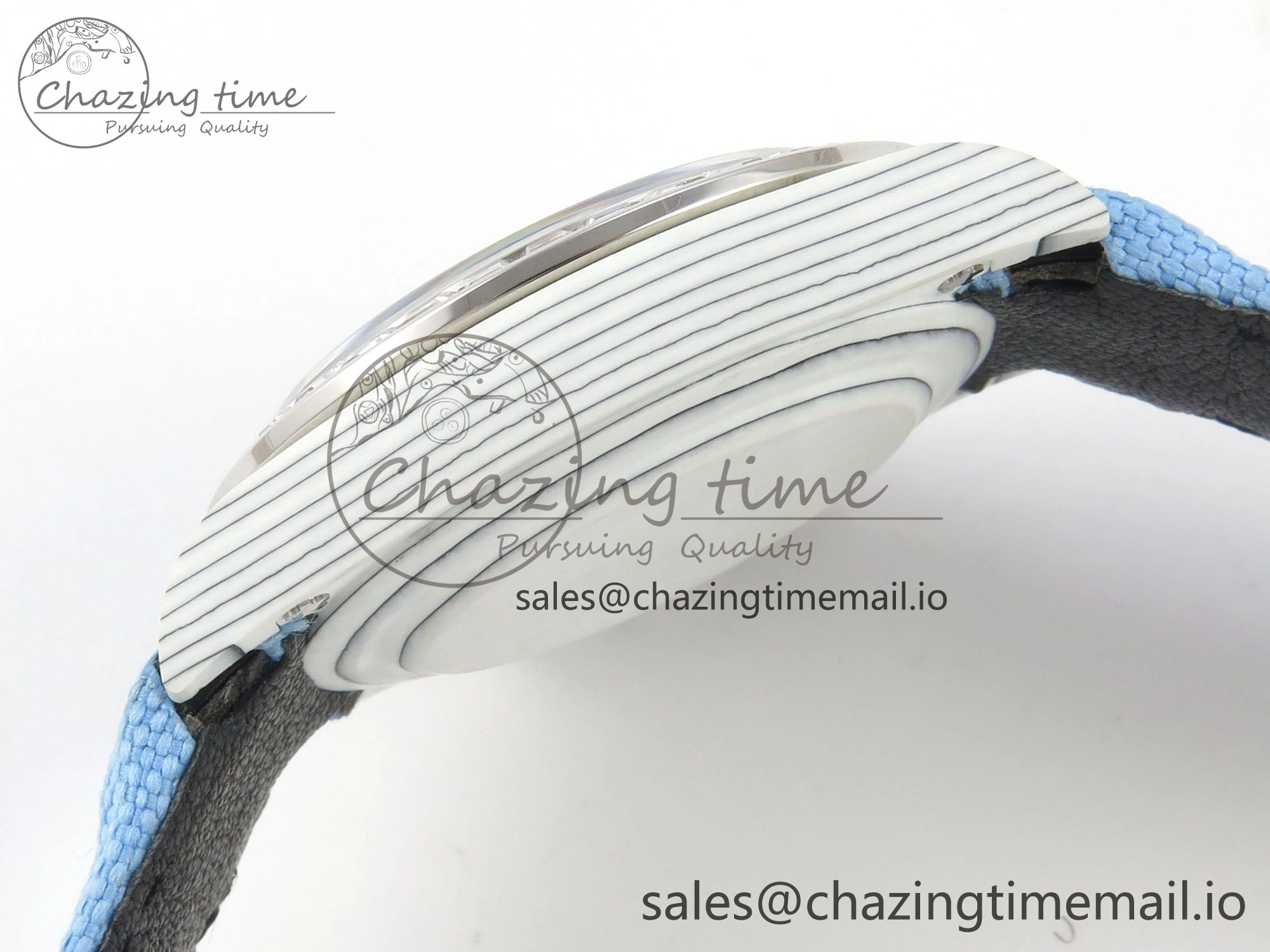 EyeCatching Daytona Cosmograph White Carbon MPF Best Blue Skeleton Dial on Blue Nylon Strap A 320
