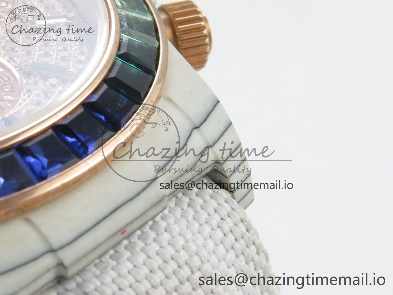Tailored Daytona Cosmograph White Carbon MPF Best Edition Full Diamond Dial White Nylon Strap A 316