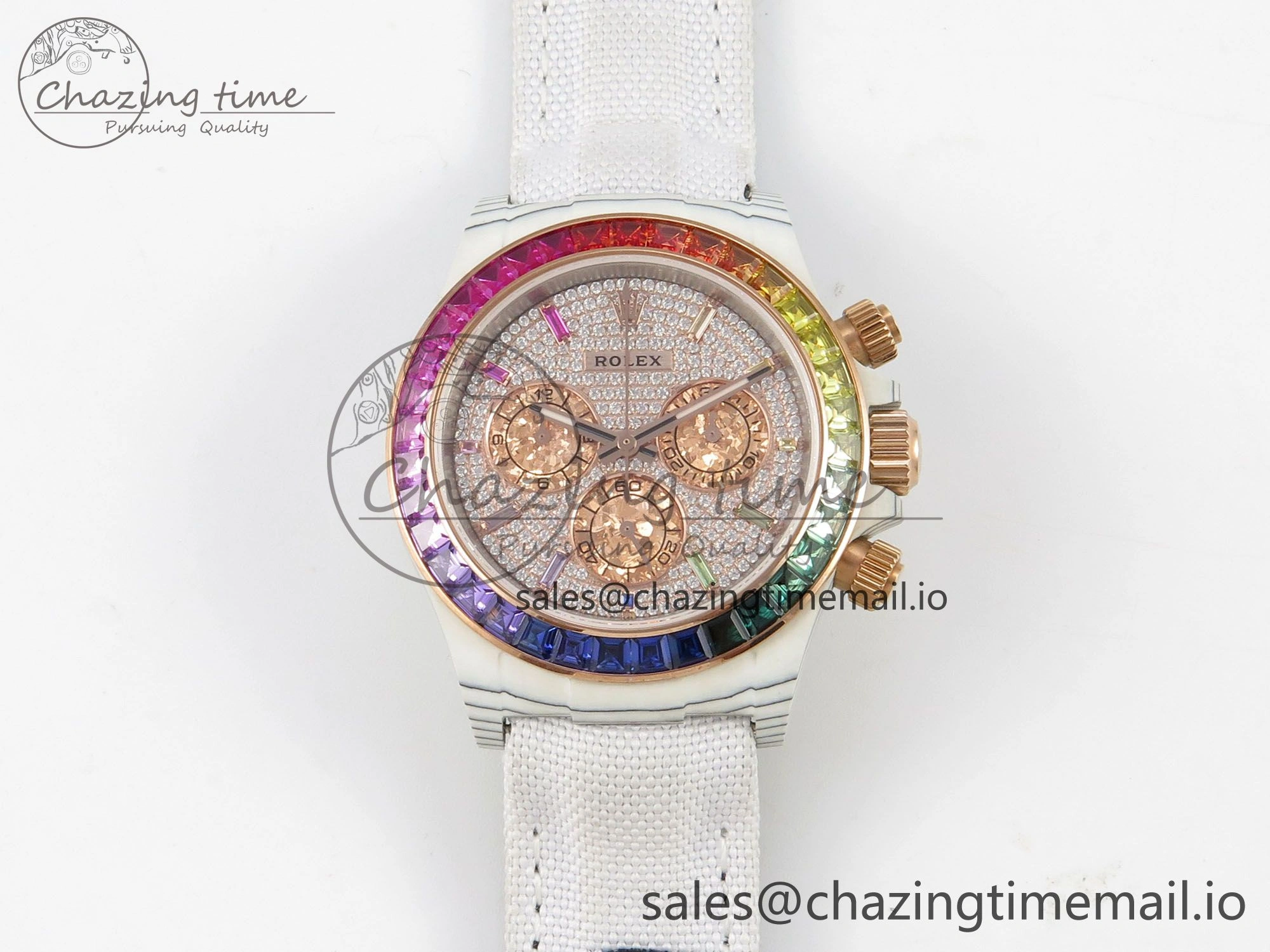 Tailored Daytona Cosmograph White Carbon MPF Best Edition Full Diamond Dial White Nylon Strap A 316