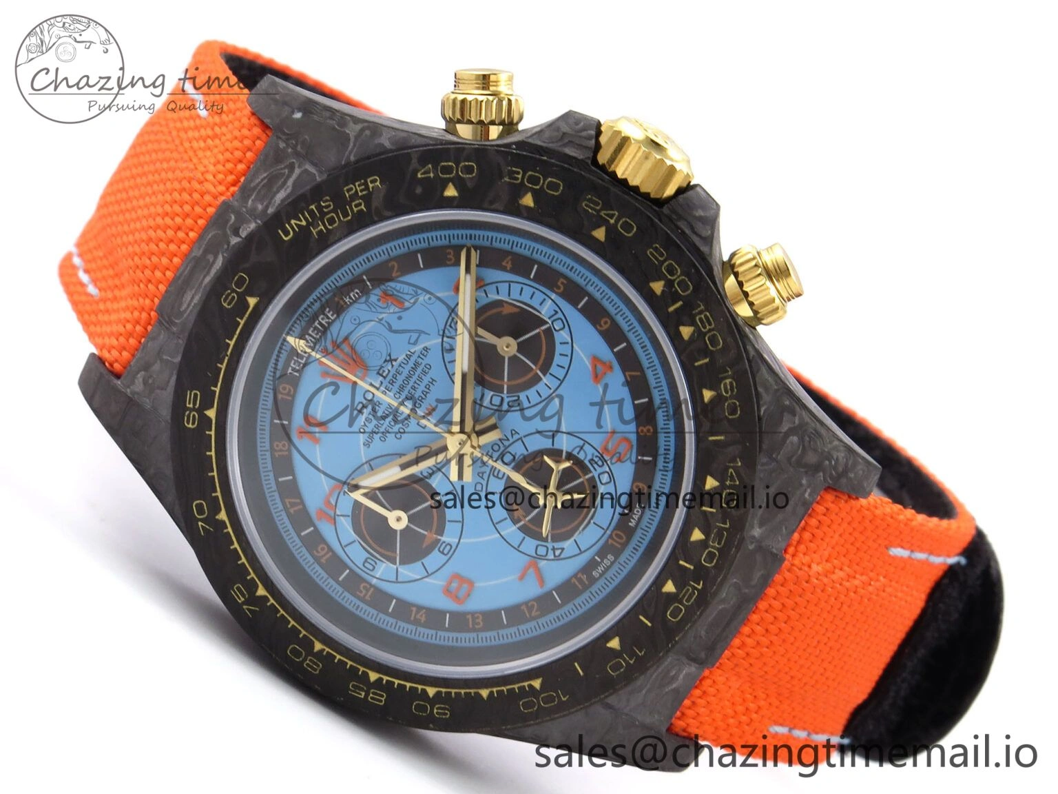 HighPerformance Daytona DIW “AVIA AZURE BLUE”” Carbon DIWF 1:1 Best Edition Blue Dial on Orange Nylon Strap SH 1077