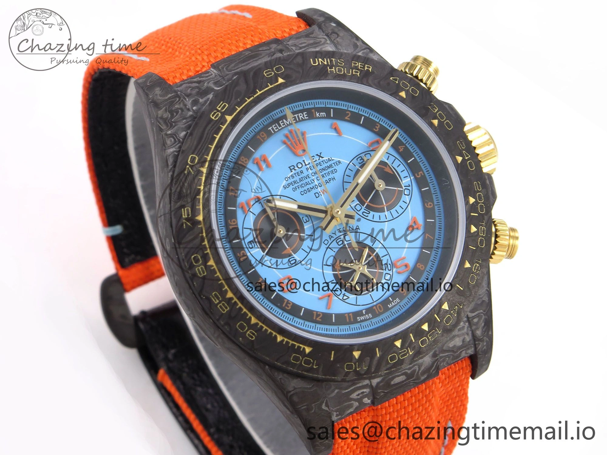 HighPerformance Daytona DIW “AVIA AZURE BLUE”” Carbon DIWF 1:1 Best Edition Blue Dial on Orange Nylon Strap SH 1077