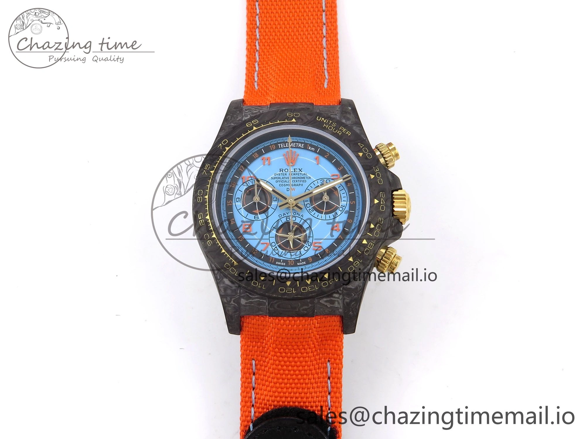 HighPerformance Daytona DIW “AVIA AZURE BLUE”” Carbon DIWF 1:1 Best Edition Blue Dial on Orange Nylon Strap SH 1077