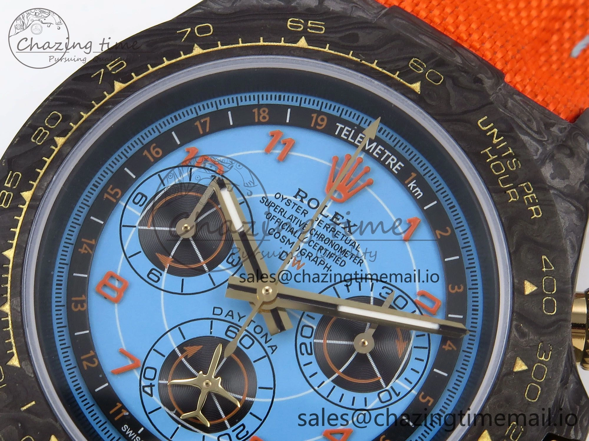 HighPerformance Daytona DIW “AVIA AZURE BLUE”” Carbon DIWF 1:1 Best Edition Blue Dial on Orange Nylon Strap SH 1077